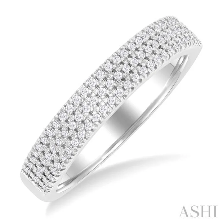 Gemstone Wedding Ring for Men-1/4 ctw Triple Row Pave Set Round Cut Diamond Fashion Band in 14K White Gold