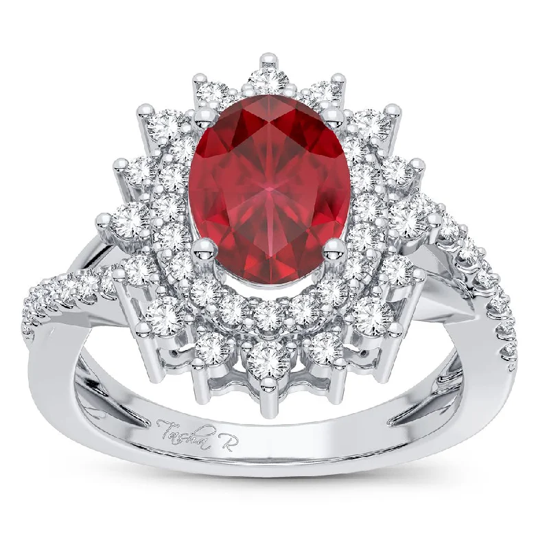 Custom Vintage Engagement Ring-14K 0.70CT Diamond Ruby Ring