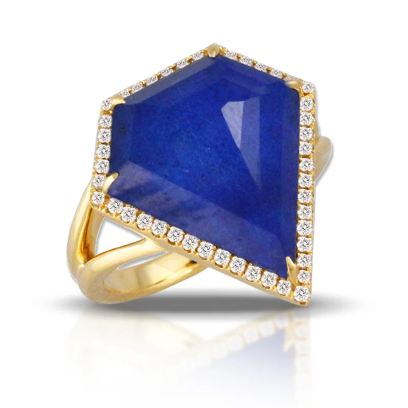 Custom Engagement Ring with Rubies-Doves Royal Lapis Collection 18K Yellow Gold Diamond Ring