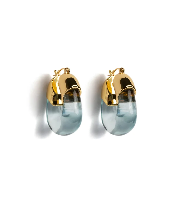 Gemstone Stud Earrings-Organic Hoops in Aqua