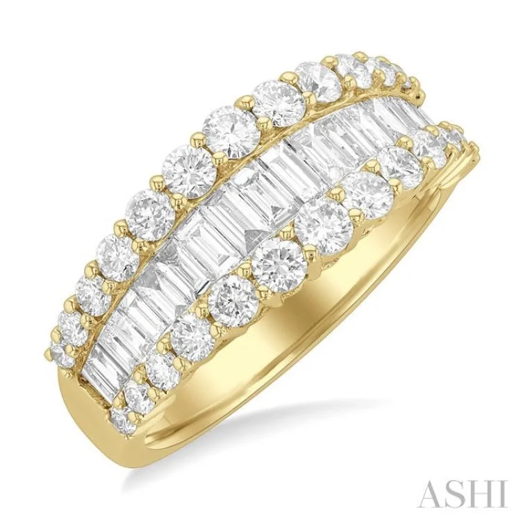 Designer Ring with Birthstone-1 5/8 ctw Baguette and Round Cut Diamond Fashion Band in 14K Yellow Gold