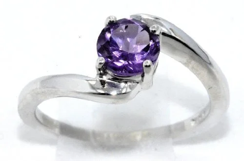 Simple Diamond Wedding Ring-1 Ct Amethyst Round Ring .925 Sterling Silver Rhodium Finish