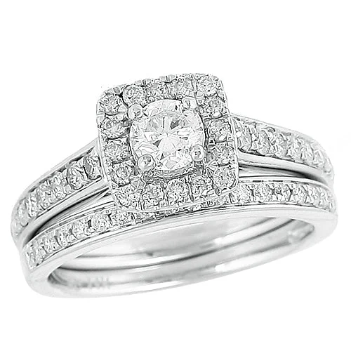 Wedding Ring Set for Women-14KW 1.00CTW DIAMOND BRIDAL SET [0.42CT CTR]