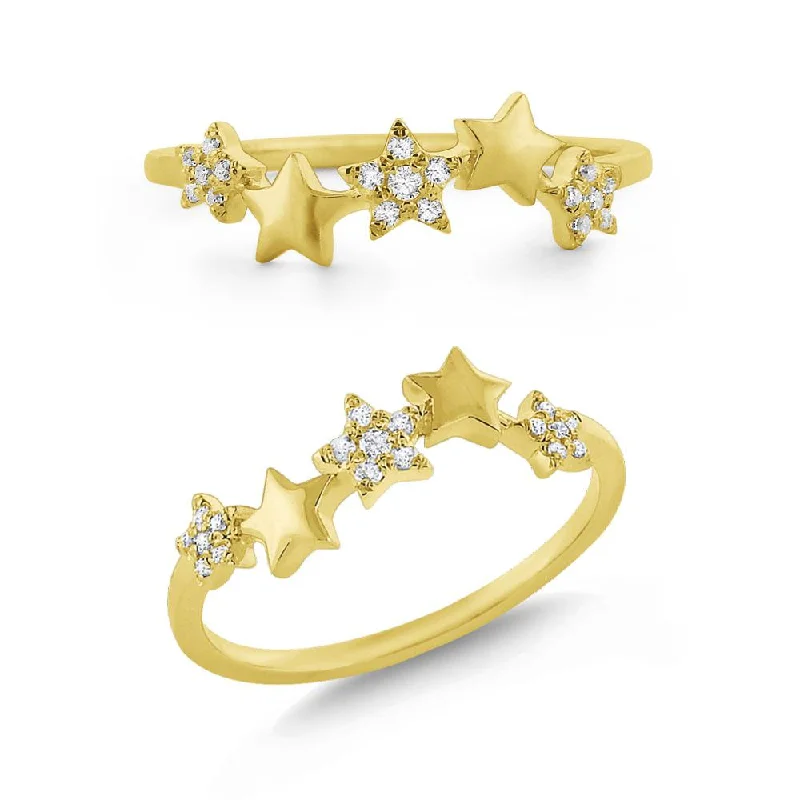 Simple Silver Ring-14k Gold Diamond Star Stack Ring