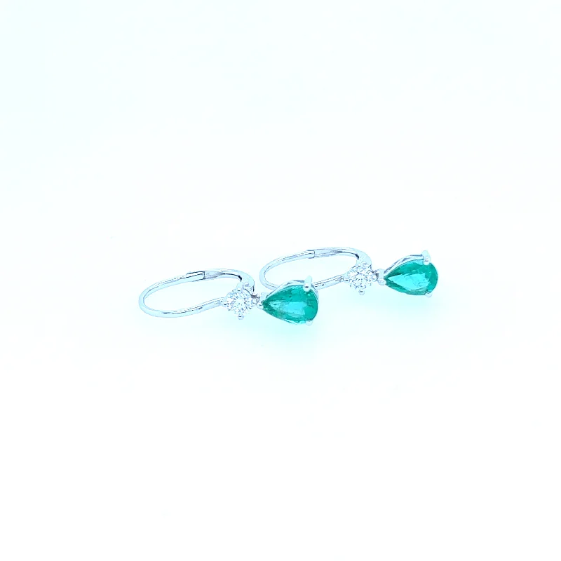 Luxury Drop Earrings-14K White Gold Emerald Pear Earrings