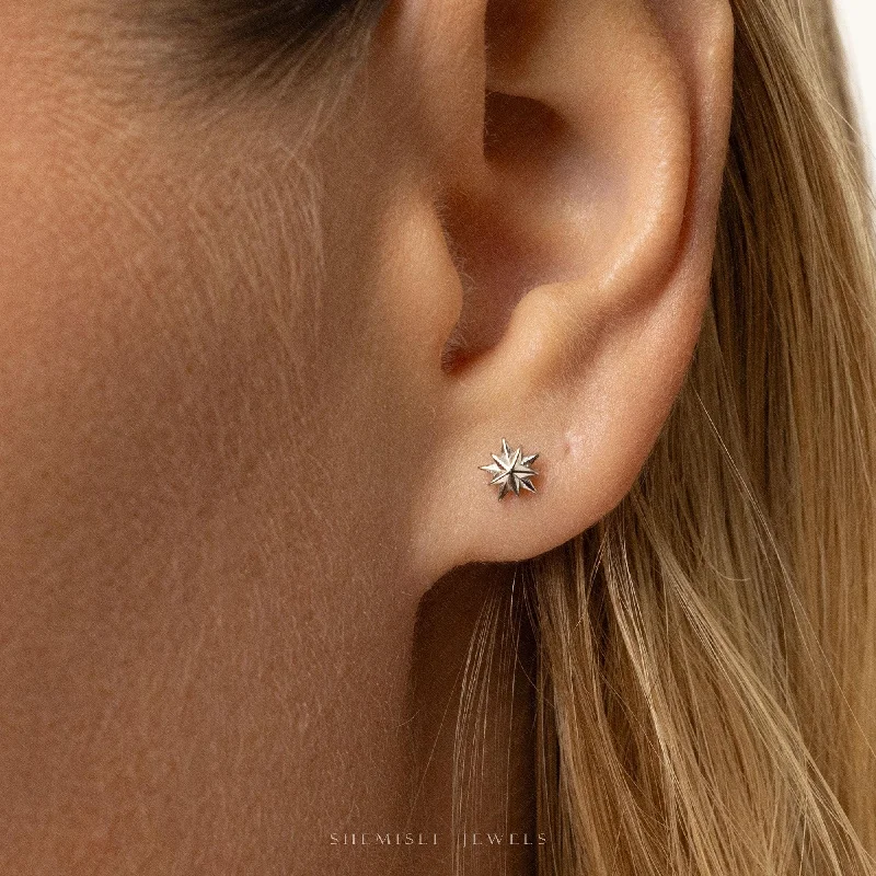 Classic Round Earrings-Tiny 10 point star Threadless Flat Back Earrings, 20,18,16ga, 5-10mm Unisex, Surgical Steel SHEMISLI SS1137