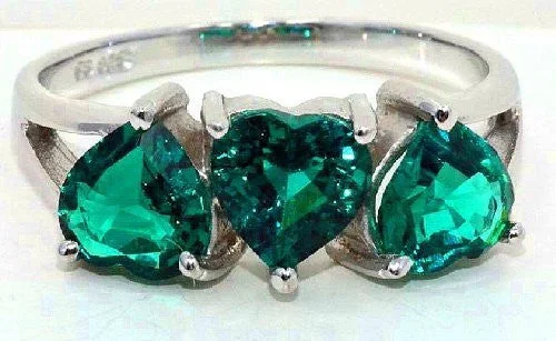 Personalized Diamond Ring-3 Ct Created Emerald Heart Ring .925 Sterling Silver Rhodium Finish