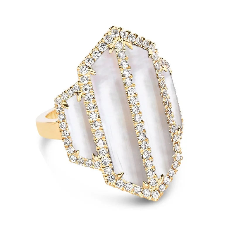 Trendy Stackable Rings-Doves White Orchid Collection 18K Yellow Gold Diamond Ring