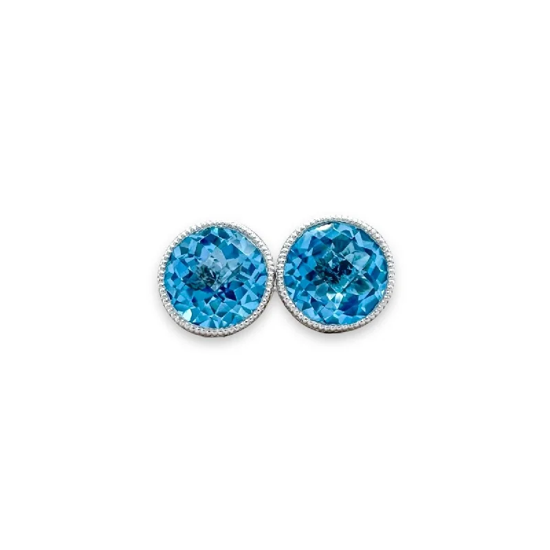 Elegant Bridal Earrings-14K W Gold 1.91ctw 6.5mm Bezel Set Round Blue Topaz Earrings