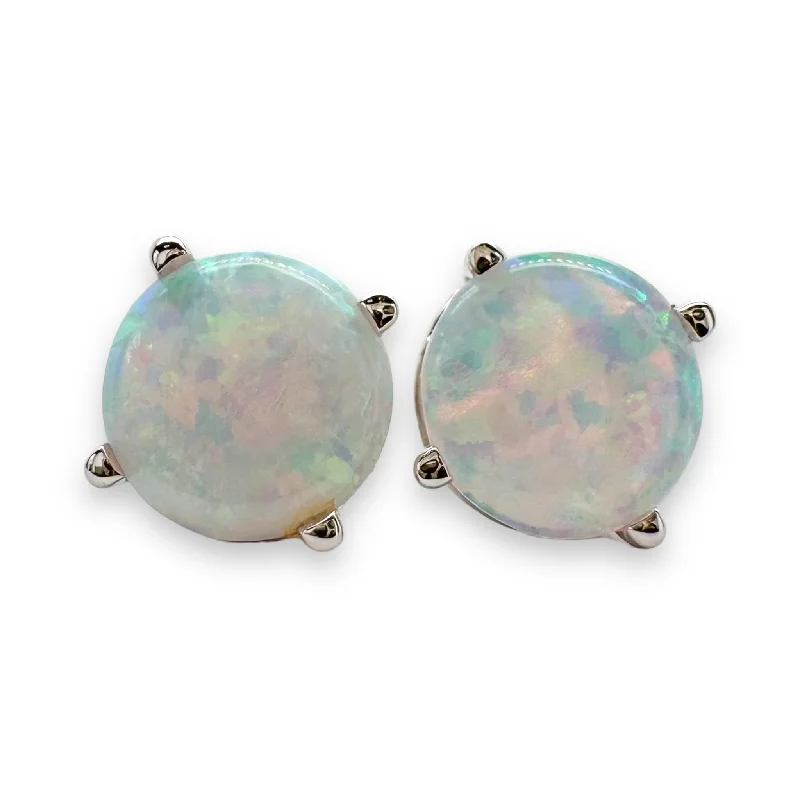 Fashion Earrings for Women-14K W Gold 1.15cttw 6mm Round Opal Earrings