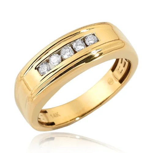 Gold Ring with Rubies-14KY 0.25CTW DIAMOND MENS 5-STONE CHANNEL SET BAND