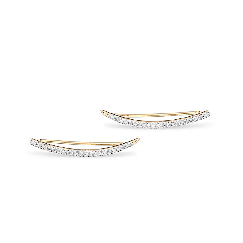 Dainty Gold Earrings-Large Pavé Curve Wings