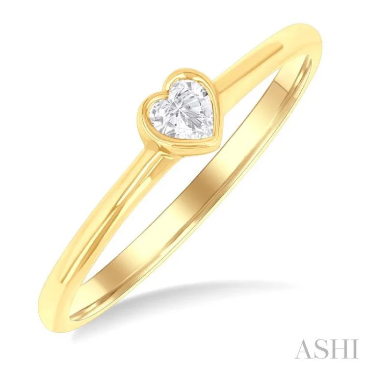 Designer Promise Ring-1/6 ctw Petite Bezel Set Heart Shape Diamond Fashion Ring in 10K Yellow Gold