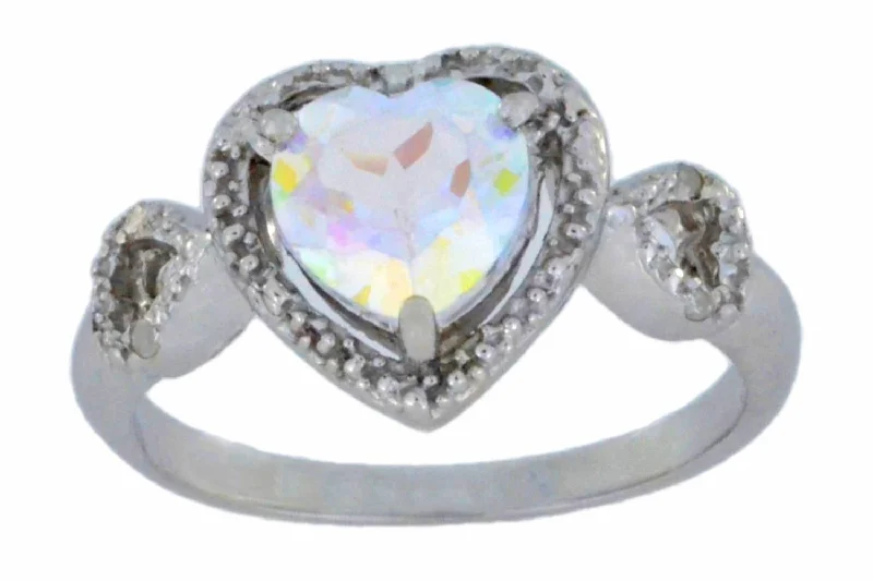 Diamond Ring with Gold Band-1.5 Ct Mercury Mist Mystic Topaz & Diamond Heart Ring .925 Sterling Silver Rhodium Finish