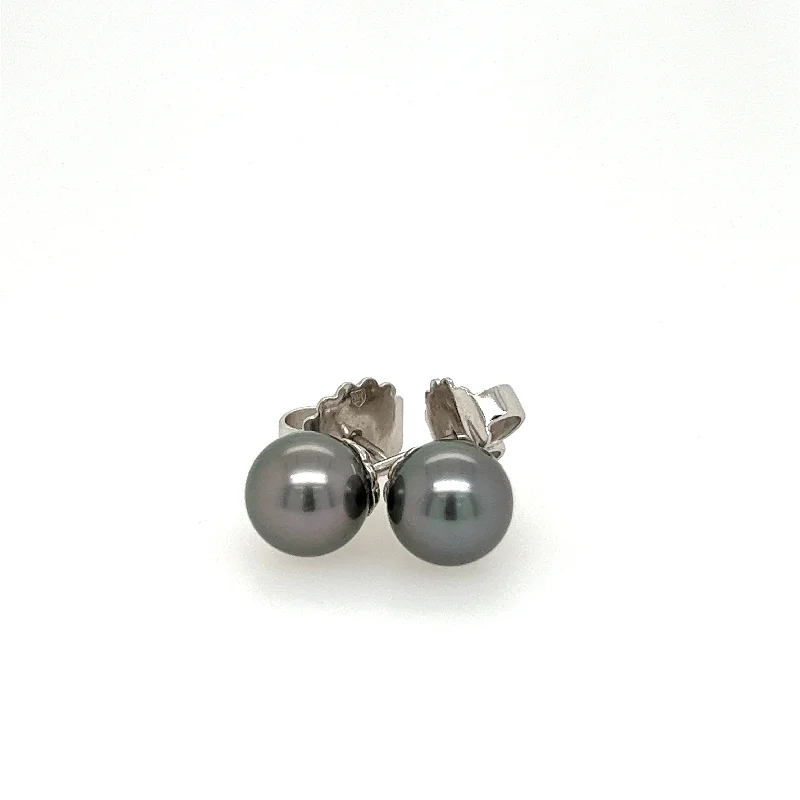 Classic Round Earrings-18K White Gold Tahitian Black South Sea Pearl Earrings