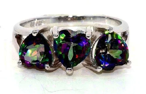 Unique Wedding Band with Diamonds-3 Ct Genuine Mystic Topaz Heart Ring .925 Sterling Silver Rhodium Finish