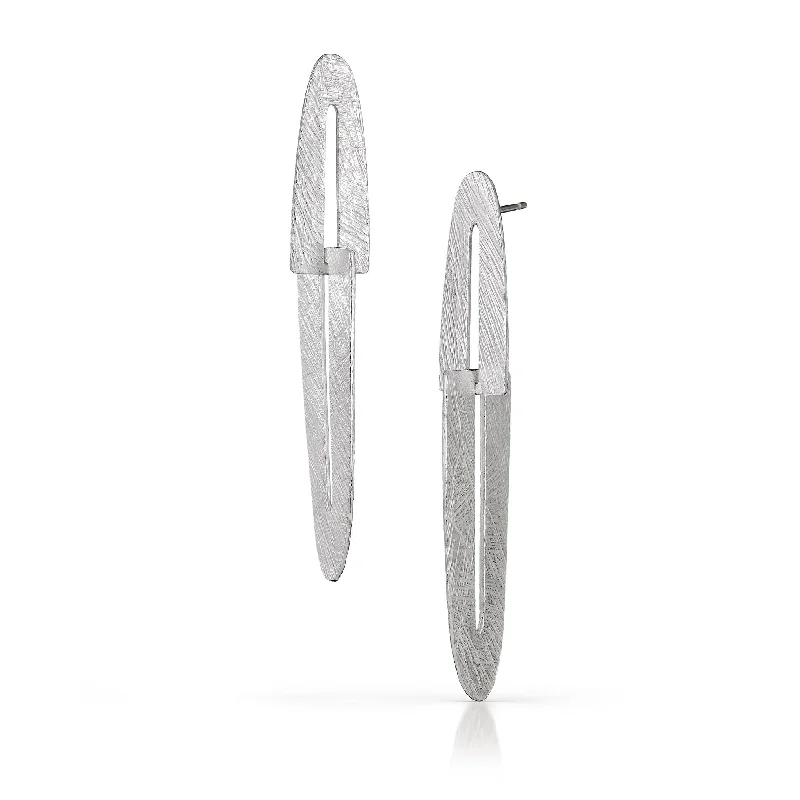 Gemstone Stud Earrings-Carved Arch Slot Interlocking Earrings - long