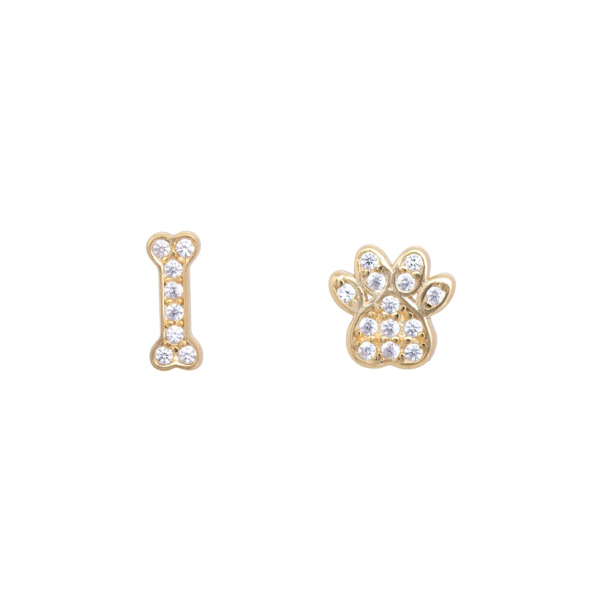 Fashionable Stud Earrings-YGP Sterling CZ Mini Bone and Paw Stud Earrings