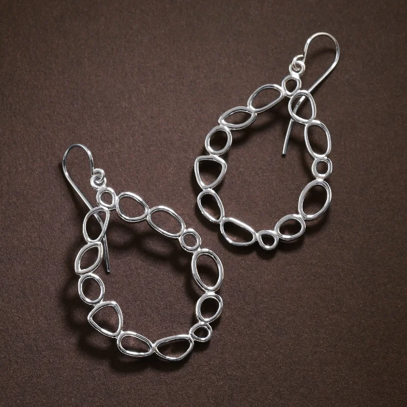 Sparkling Hoop Earrings-Airy Silver "Touchstone" Drops