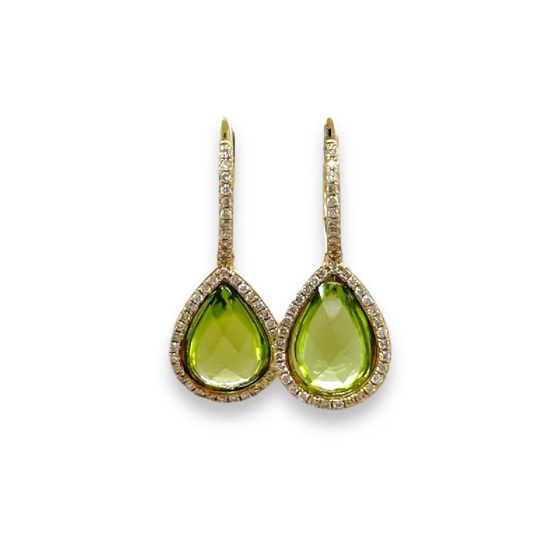 Pearl Earrings for Bride-14K Y Gold 0.27ctw G/I1 Diamond and 4.10ctw Peridot Drop Earrings