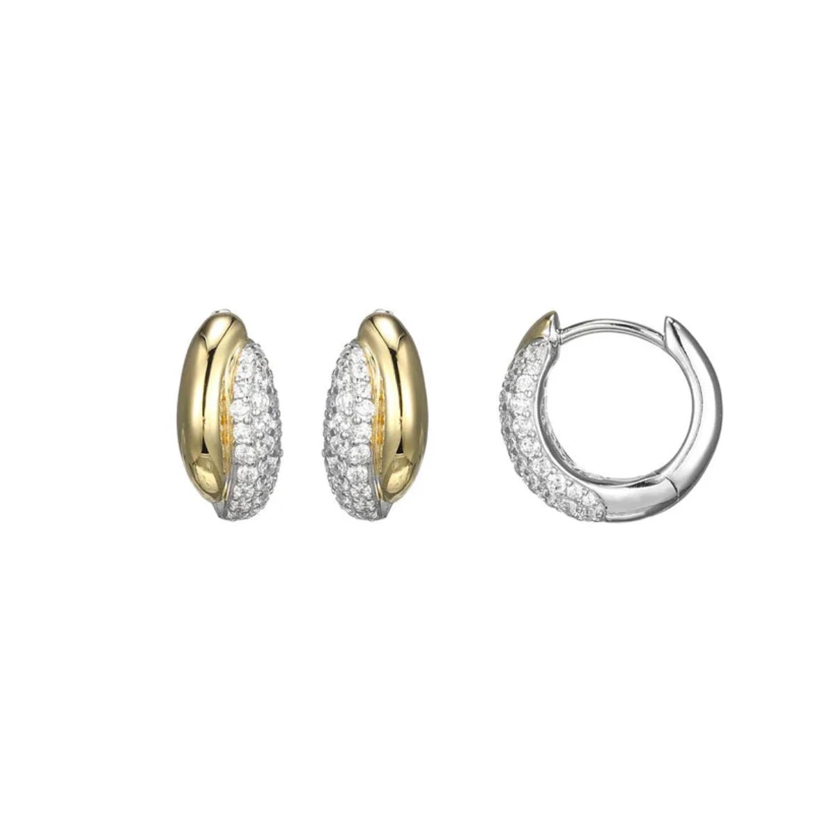 Statement Earrings for Weddings-SS Two-Tone CZ 14mm Hoop Earrings