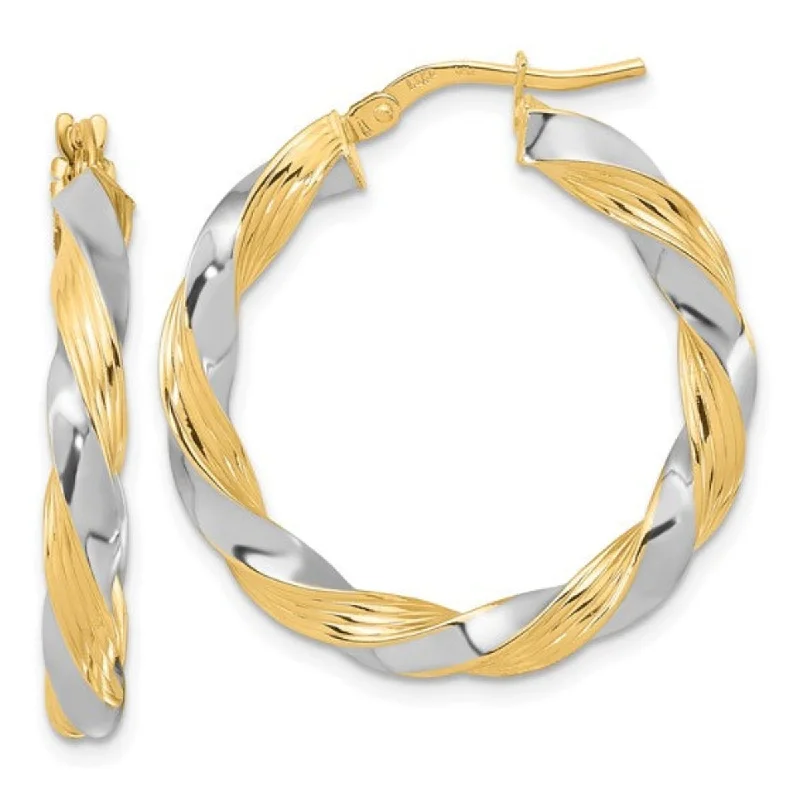 Stunning Crystal Earrings-14K TT Gold 23mm DC Twist Hoop Earrings