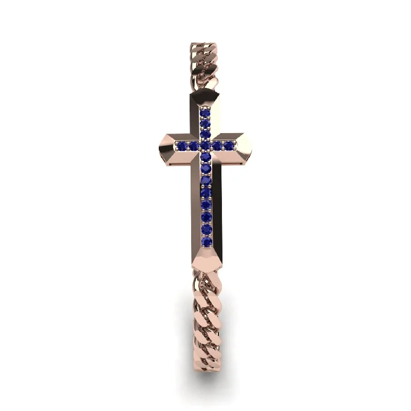 Custom Engraved Bracelet-Sapphire Cross Men Chain Bracelet - Nicholas No. 14