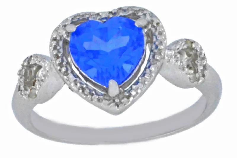 Luxury Gold Ring-1.5 Ct Tanzanite & Diamond Heart Ring .925 Sterling Silver Rhodium Finish