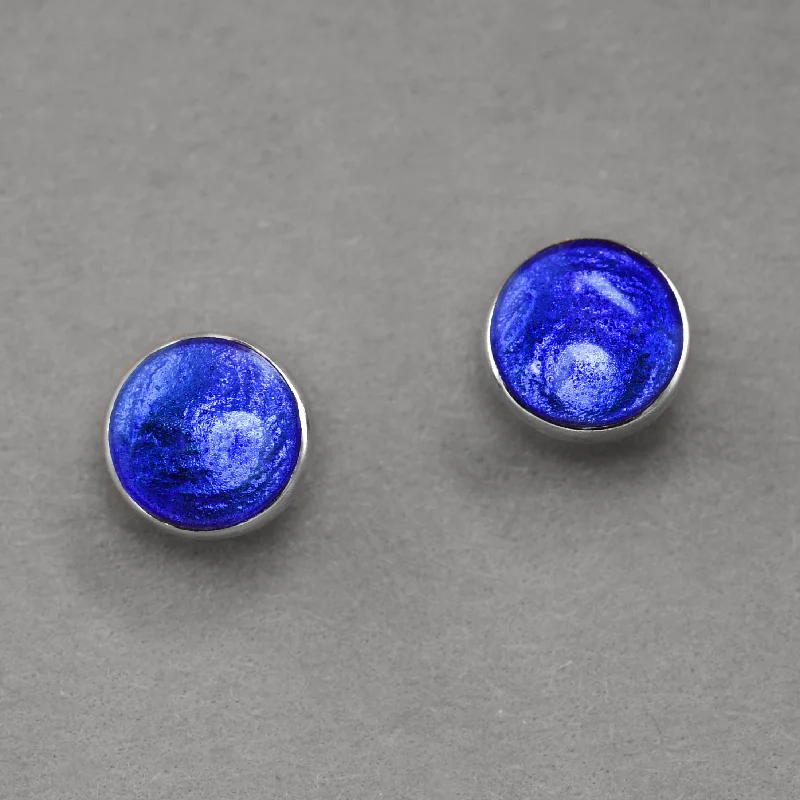 Handmade Earrings for Weddings-Small Cerulean Enamel Studs