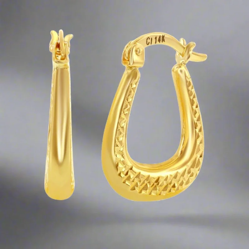 Handmade Earrings for Weddings-14K Y Gold X Design Dia Cut Hoop Earrings