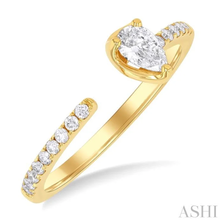 Beautiful Custom Ring-3/8 ctw Pear and Round Cut Diamond Fashion Open Ring in 14K Yellow Gold