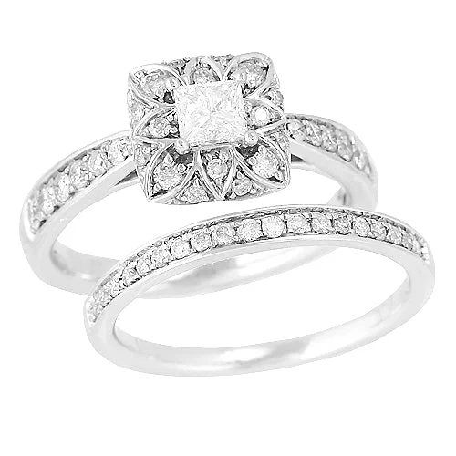 Fashionable Stackable Rings-14KW 1.00CTW DIAMOND BRIDAL SET