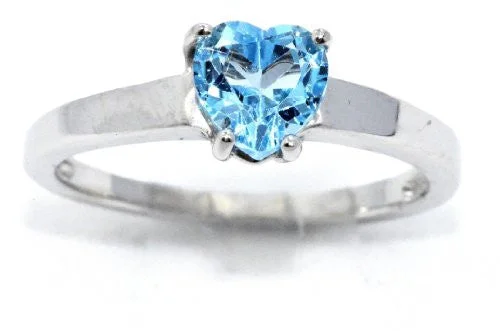 Unique Wedding Band with Diamonds-1 Ct Blue Topaz Heart Ring .925 Sterling Silver Rhodium Finish