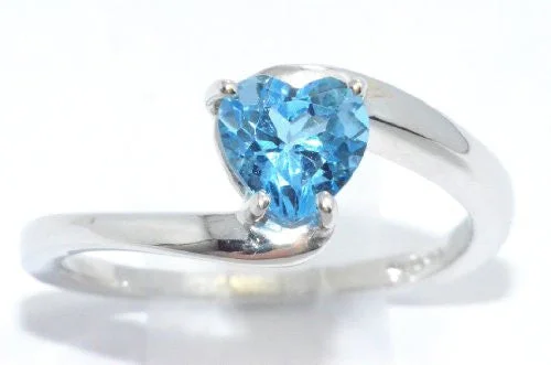 Gold Ring with Garnet-1 Ct Blue Topaz Heart Ring .925 Sterling Silver Rhodium Finish