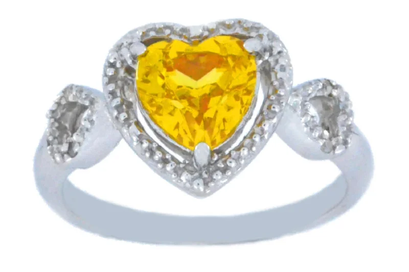 Modern Engagement Ring-1.5 Ct Citrine & Diamond Heart Ring .925 Sterling Silver Rhodium Finish