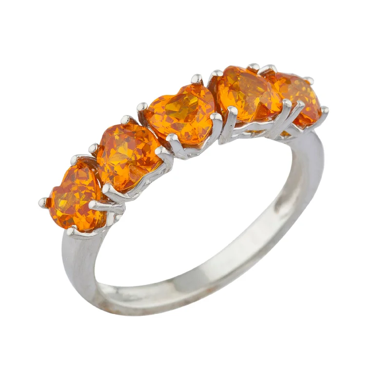 Gemstone Wedding Ring Set-5 Hearts Citrine Heart Ring .925 Sterling Silver Rhodium Finish