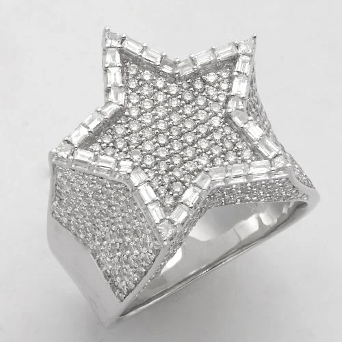 Custom Initial Ring-14KW 3.60CTW DIAMOND STAR RING W/RAISED BAGUETTE