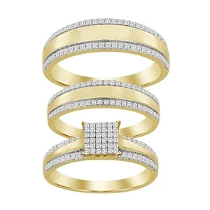 Men's Engagement Ring-LADIES TRIO SET 1/2  CT ROUND DIAMOND 10K YELLOW GOLD