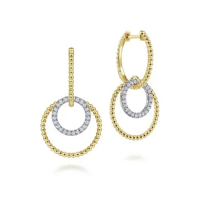 Nature Inspired Earrings-14K White and Yellow Gold 0.23ctw Diamond Drop Earrings