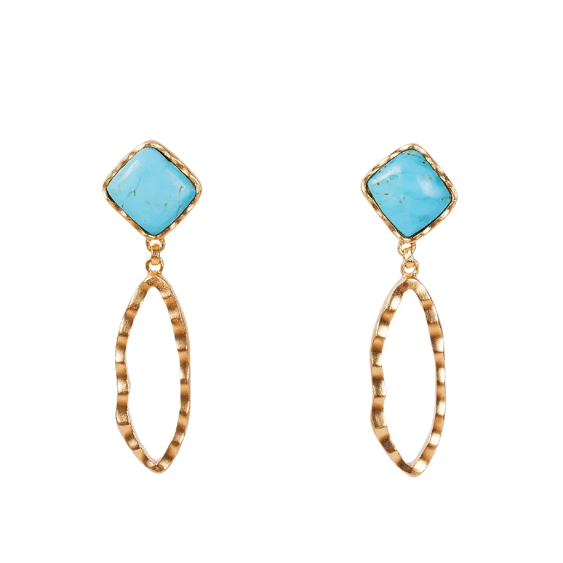 Beaded Dangle Earrings-Deco Ovate Earring - Turquoise