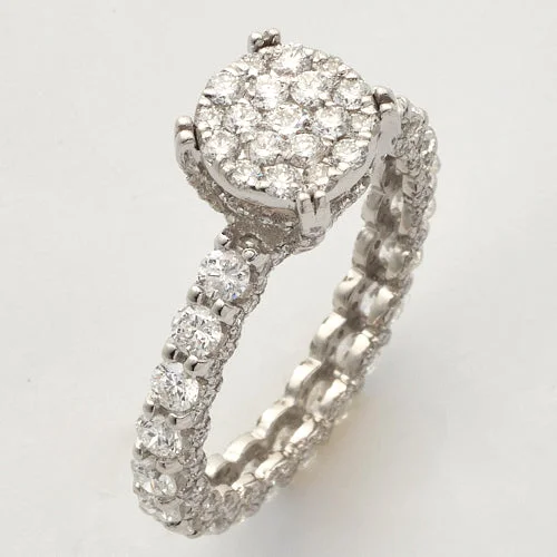 Platinum Diamond Ring-14KW 2.35CTW ROUND CLUSTER DIAMOND RING