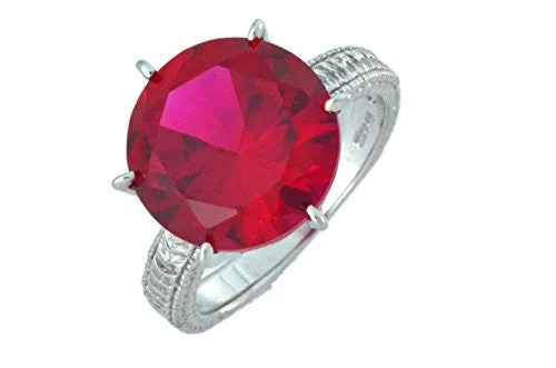 Vintage Engagement Ring-3.5 Ct Created Ruby Round Ring .925 Sterling Silver Rhodium Finish