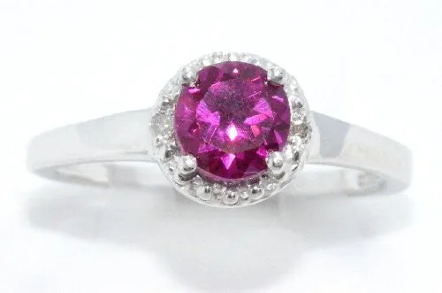 Engagement Ring with Sapphire-1 Ct Created Ruby & Diamond Round Ring .925 Sterling Silver Rhodium Finish