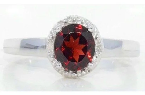 Wedding Ring Set with Sapphire-1 Ct Garnet & Diamond Round Ring .925 Sterling Silver Rhodium Finish