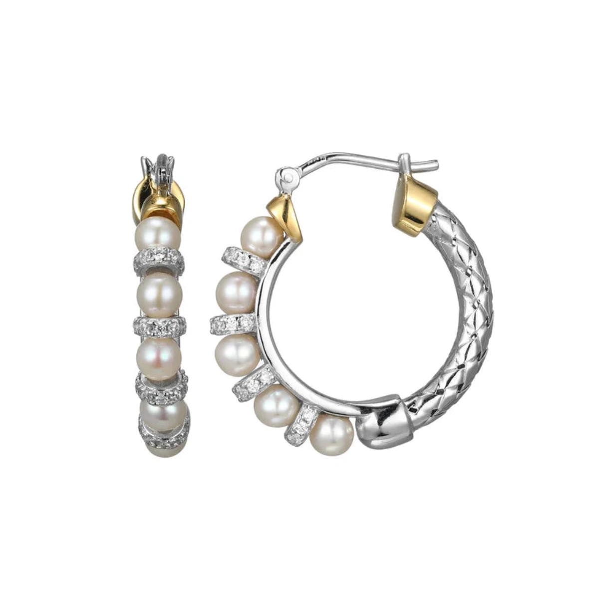 Party Earrings for Bridesmaids-SS CZ and Pearl Mesh Hoop Earrings