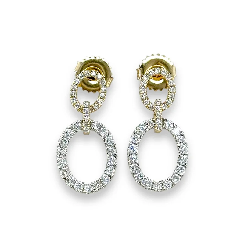 Custom Earrings for Bridesmaids-14K TT Gold 0.83ctw Double Oval Diamond Drop Earrings