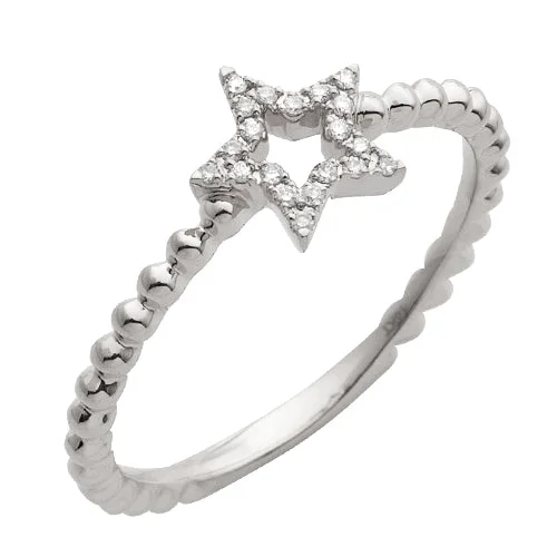 Large Engagement Ring-14KW 0.10CTW DIAMOND OPEN STAR DESIGNER RING