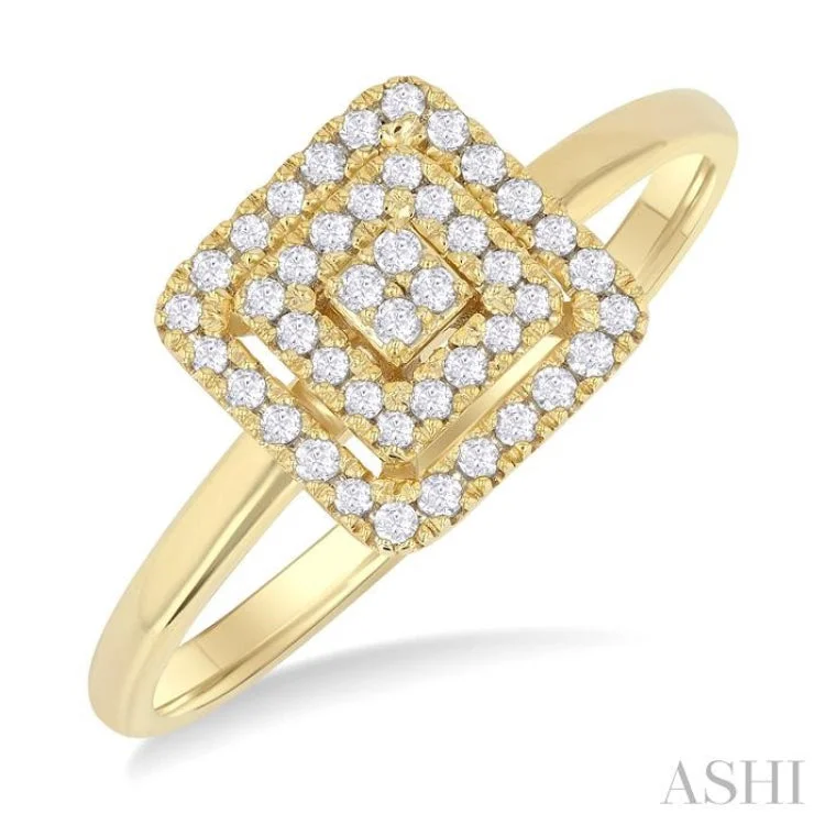 Fashionable Stackable Rings-1/6 ctw Double Halo Square Shape Petite Round Cut Diamond Fashion Ring in 10K Yellow Gold