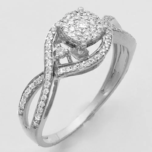 Wedding Band with Diamonds-14KW 0.40CTW DIAMOND LUNA CLUSTER RING WITH TWISTE