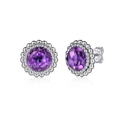 Lightweight Hoop Earrings-Sterling Sliver Faceted Amethyst Bujukan Stud Earrings